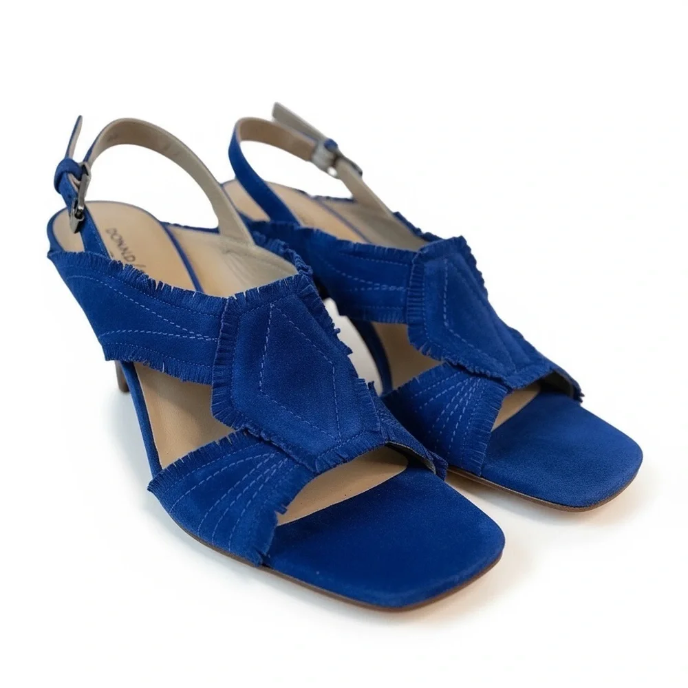 DONALD J PLINER ✘ Blue Suede Slingback Sandal Colorblock Stacked Heel Italy 8.5M